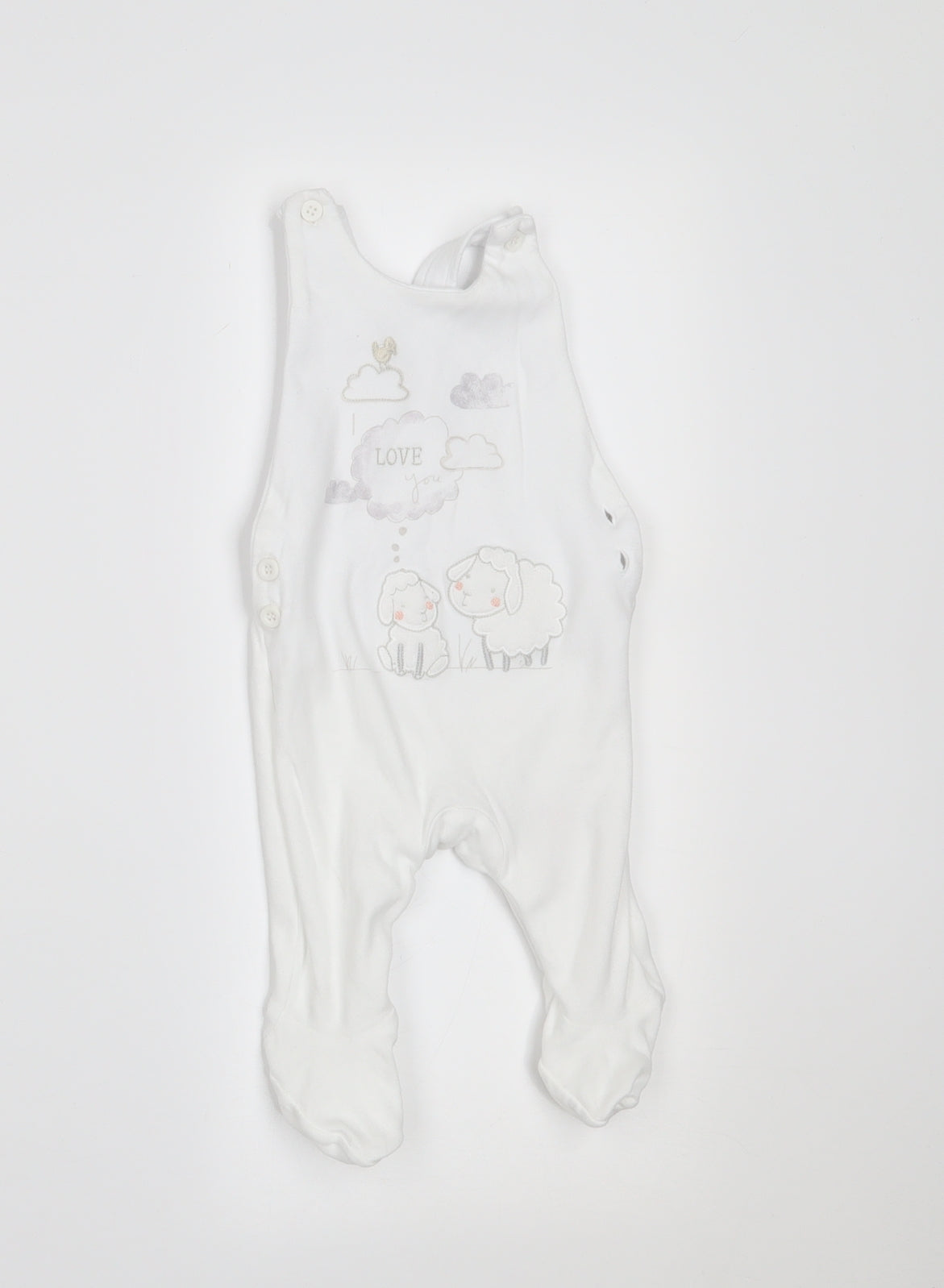 Mothercare Baby White   Dungaree One-Piece Size 0-3 Months  - i love you