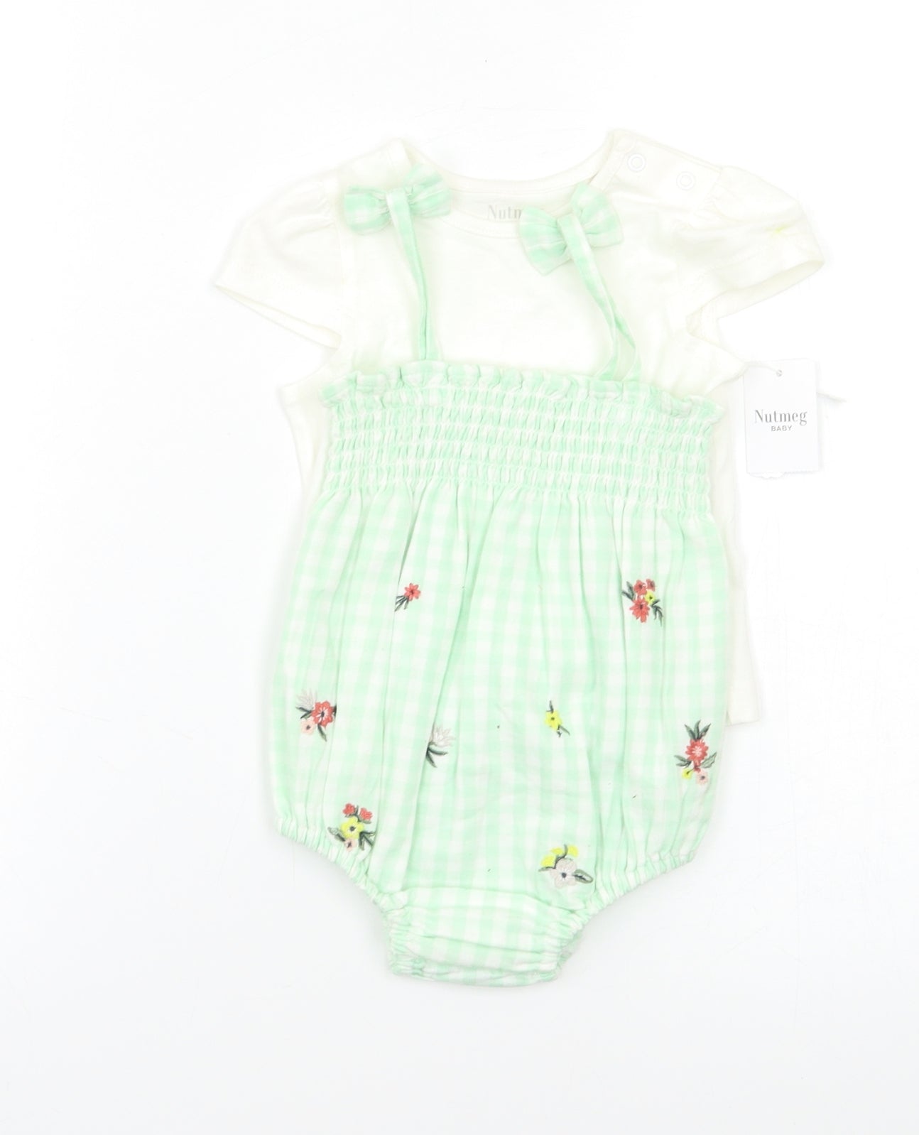 Nutmeg Baby Green Check  Romper One-Piece Size 3-6 Months