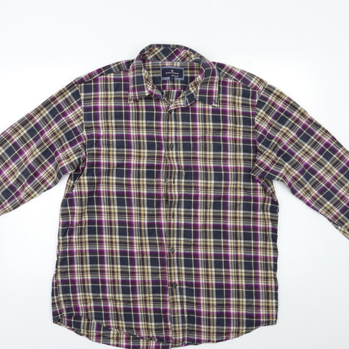 M&S Mens Multicoloured Check   Button-Up Size L