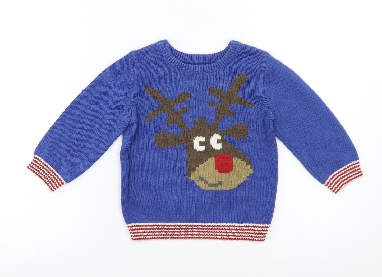 Preworn Boys Blue   Pullover Jumper Size 12-18 Months  - Reindeer