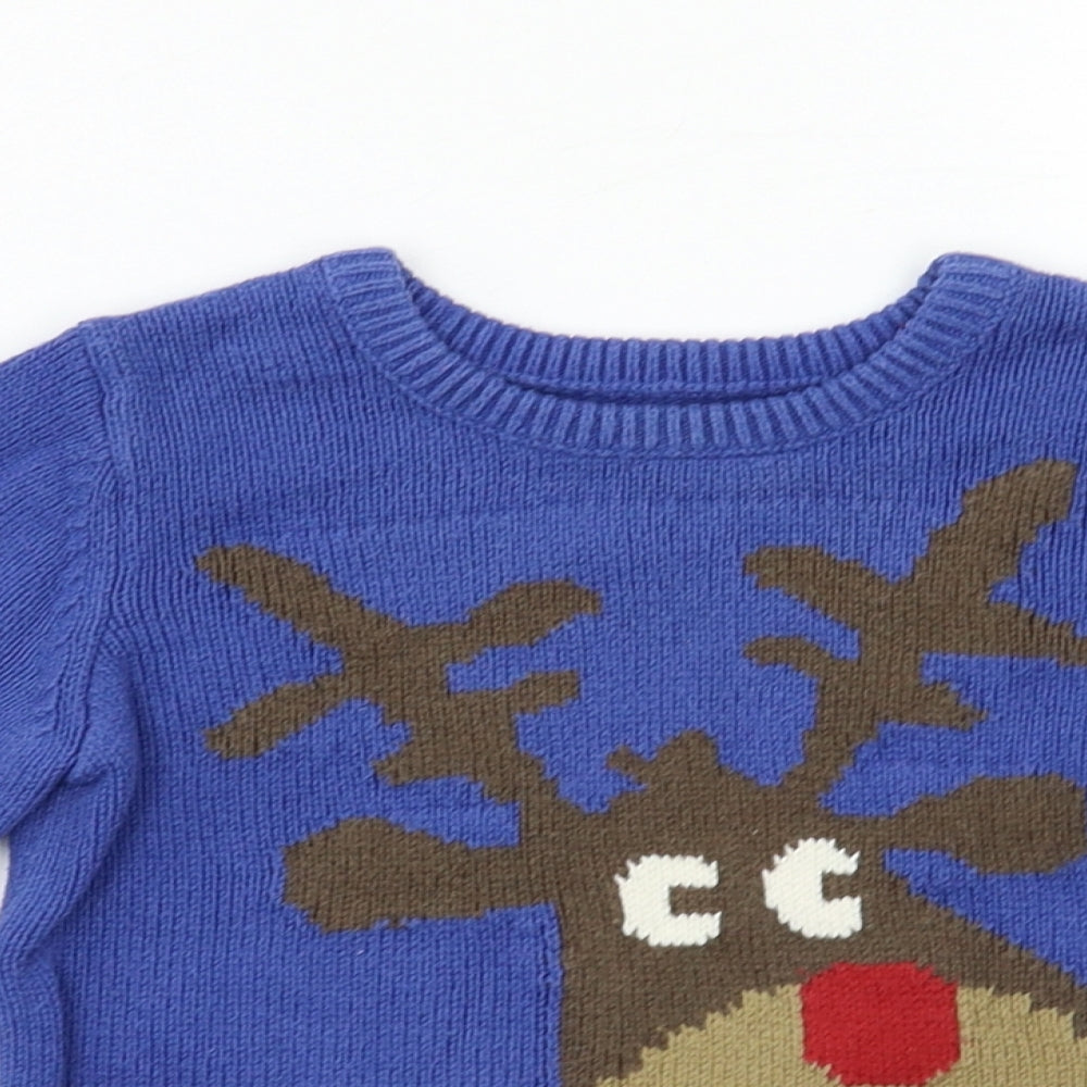 Preworn Boys Blue   Pullover Jumper Size 12-18 Months  - Reindeer
