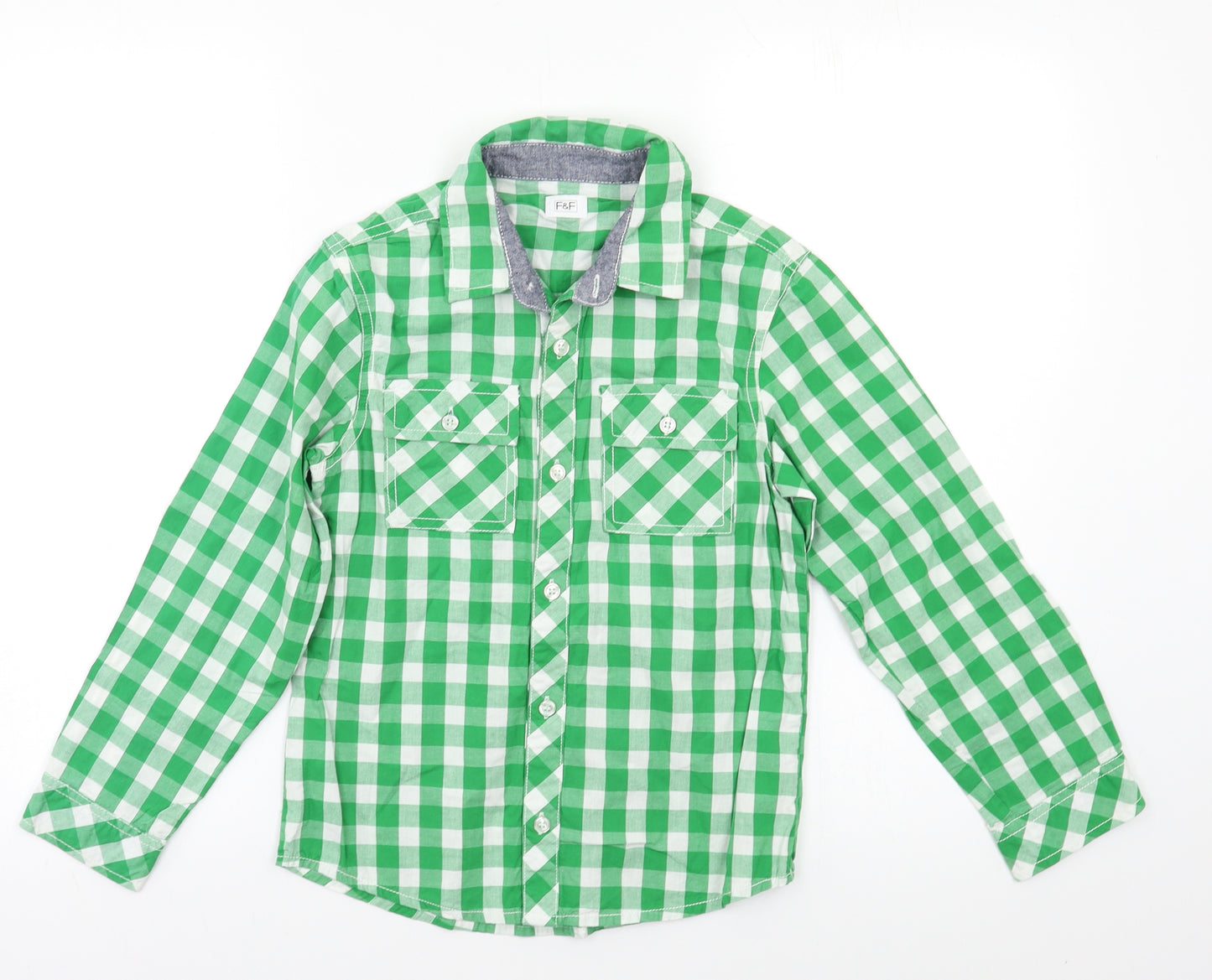 F&F Boys Green Check  Basic Button-Up Size 8-9 Years