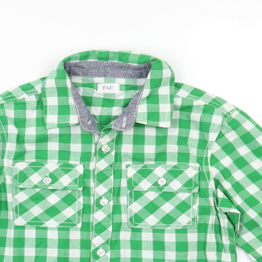 F&F Boys Green Check  Basic Button-Up Size 8-9 Years