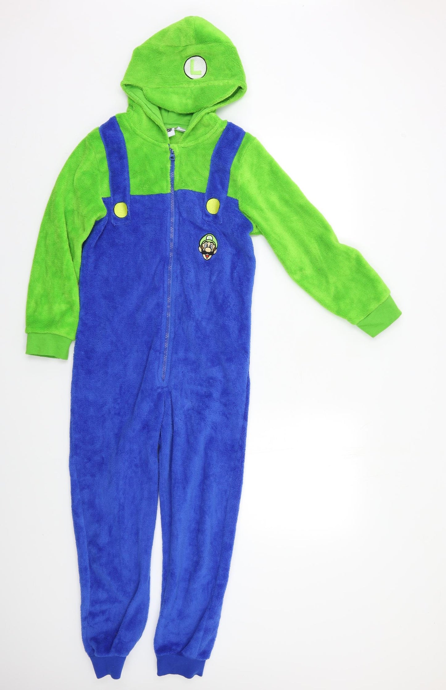 Super Mario Boys Blue    Bodysuit Size 9-10 Years  - Luigi Onesie