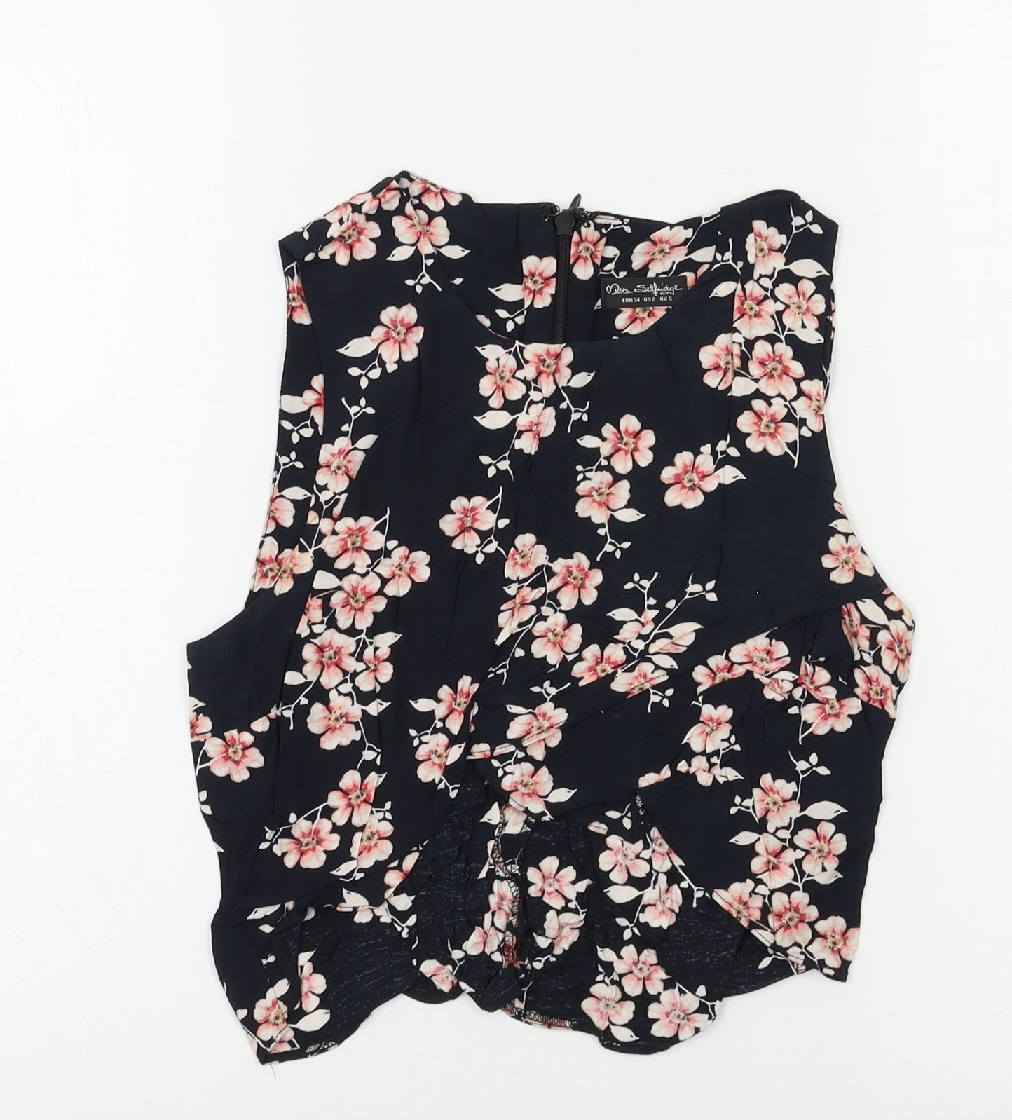 Miss Selfridge Womens Black Floral  Cropped T-Shirt Size 6