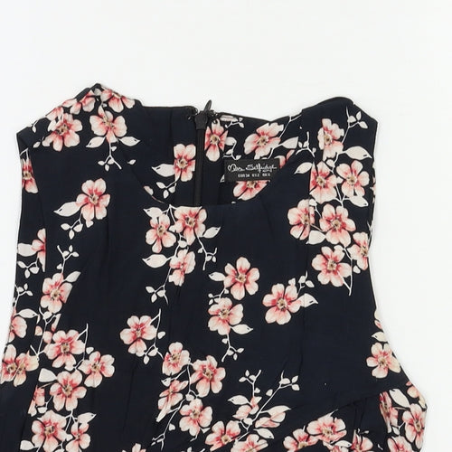 Miss Selfridge Womens Black Floral  Cropped T-Shirt Size 6