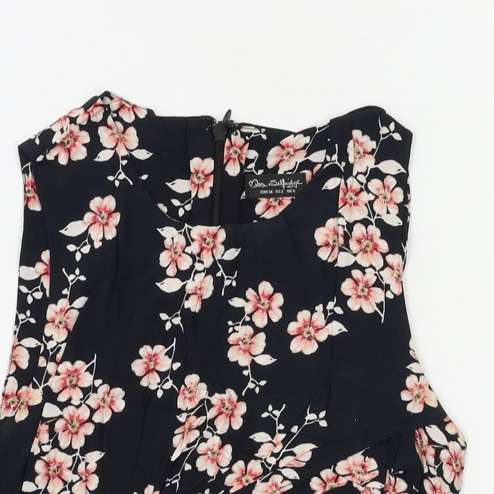 Miss Selfridge Womens Black Floral  Cropped T-Shirt Size 6