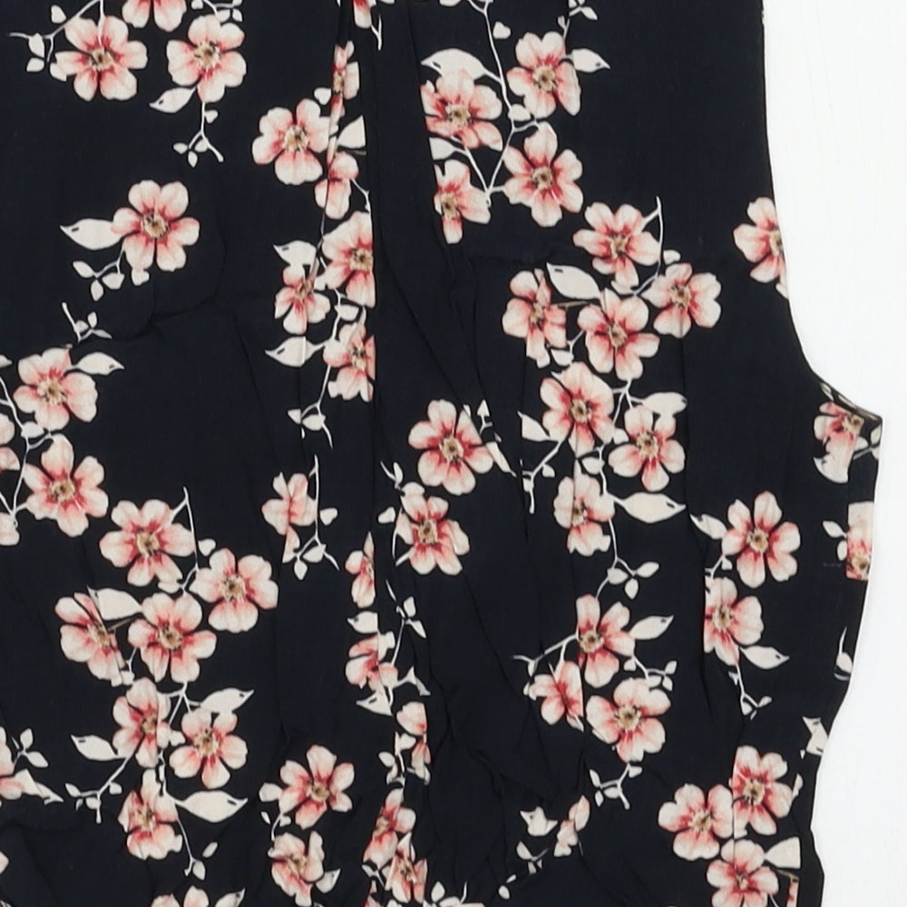 Miss Selfridge Womens Black Floral  Cropped T-Shirt Size 6