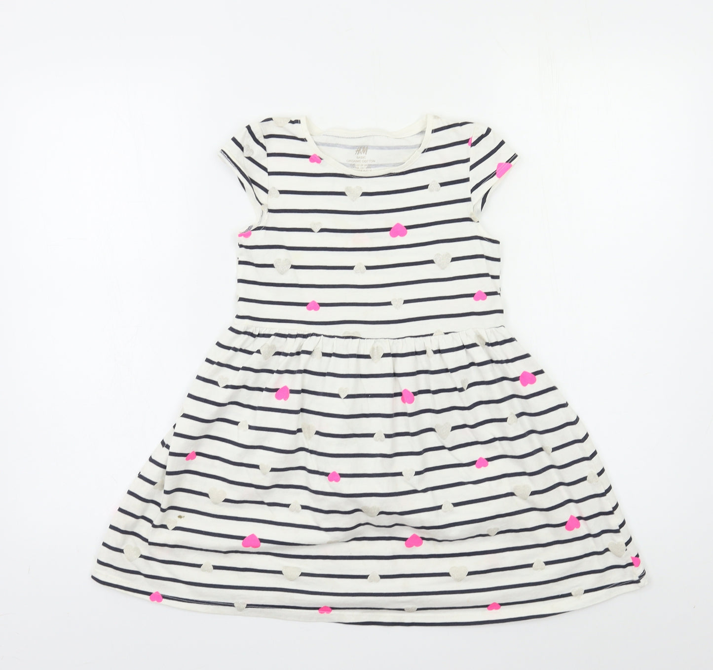 H&M Girls White Striped  Fit & Flare  Size 7-8 Years