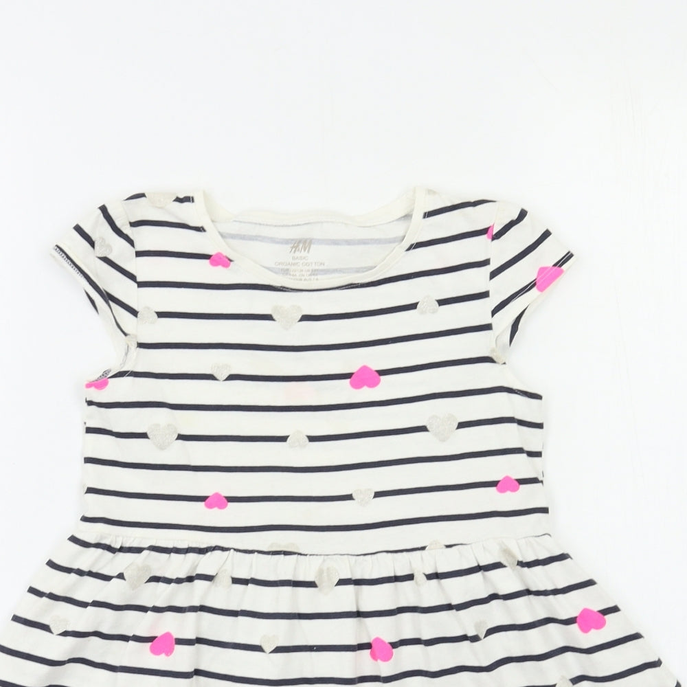 H&M Girls White Striped  Fit & Flare  Size 7-8 Years