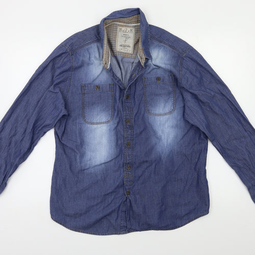 H.J.H. Mens Blue    Button-Up Size L