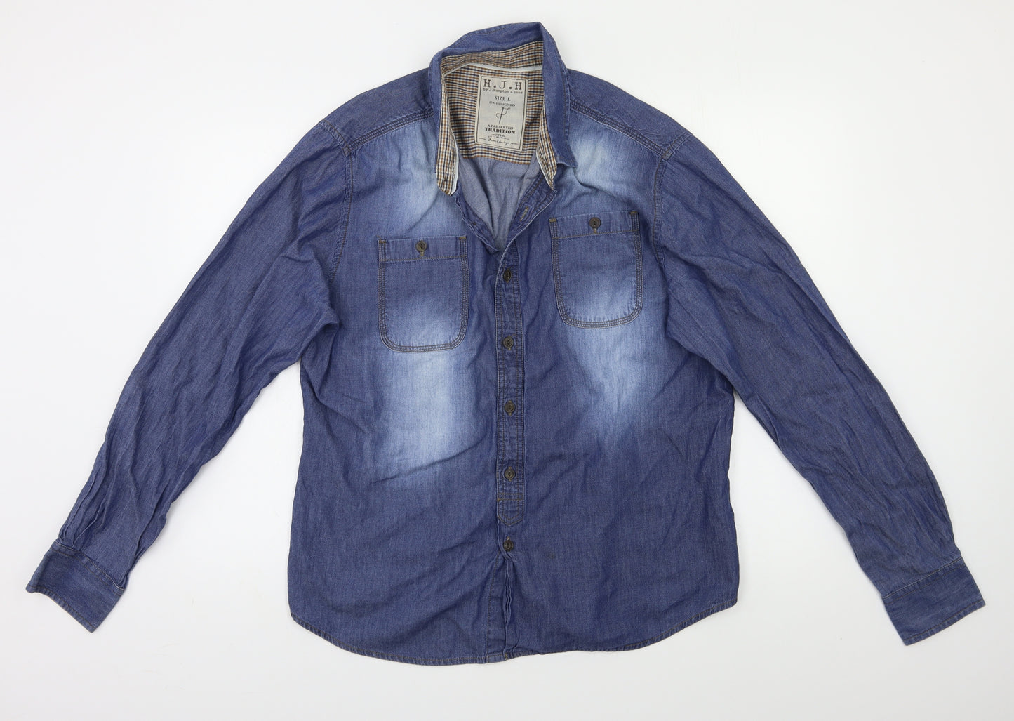H.J.H. Mens Blue    Button-Up Size L