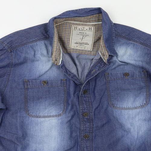 H.J.H. Mens Blue    Button-Up Size L