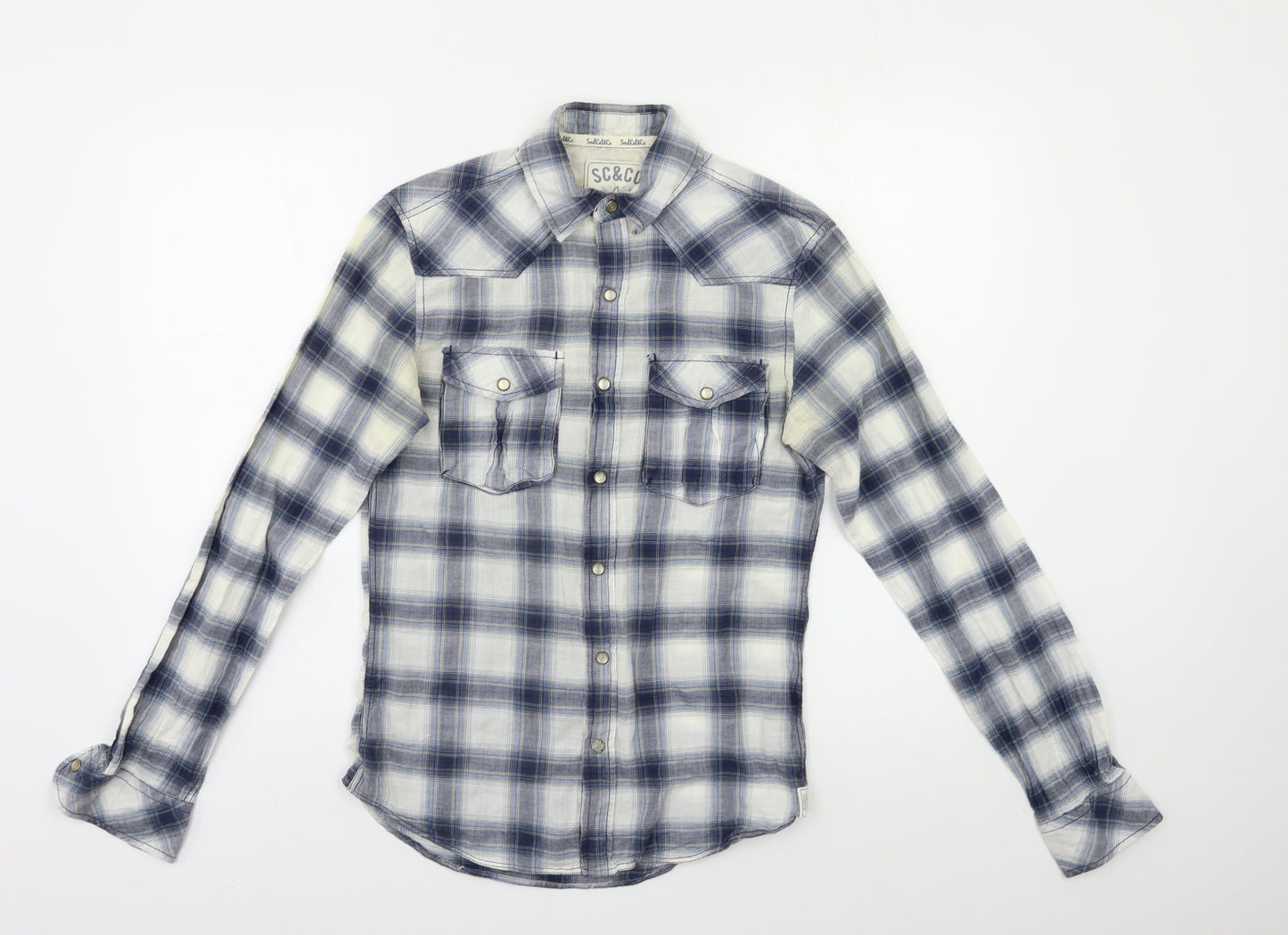 Soul Cal & Co Womens Blue Check  Basic Button-Up Size XS