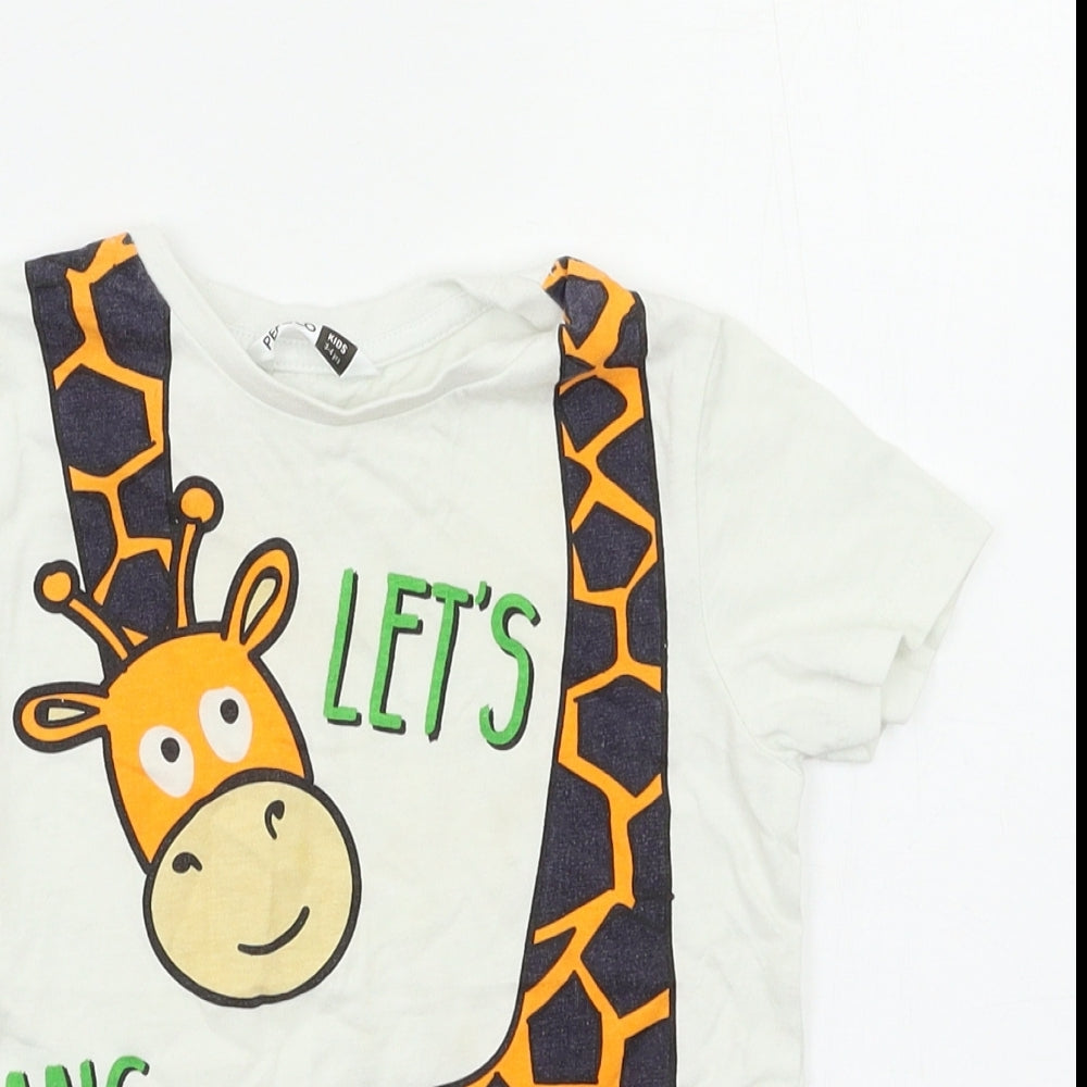 Pep&Co Girls White   Basic T-Shirt Size 3-4 Years  - Giraffe