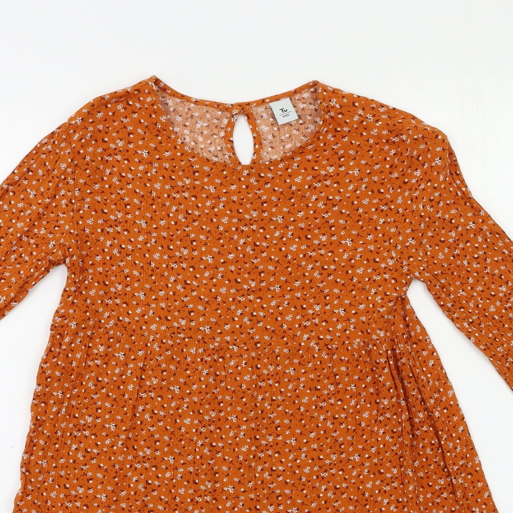 TU Girls Orange Floral  A-Line  Size 10 Years