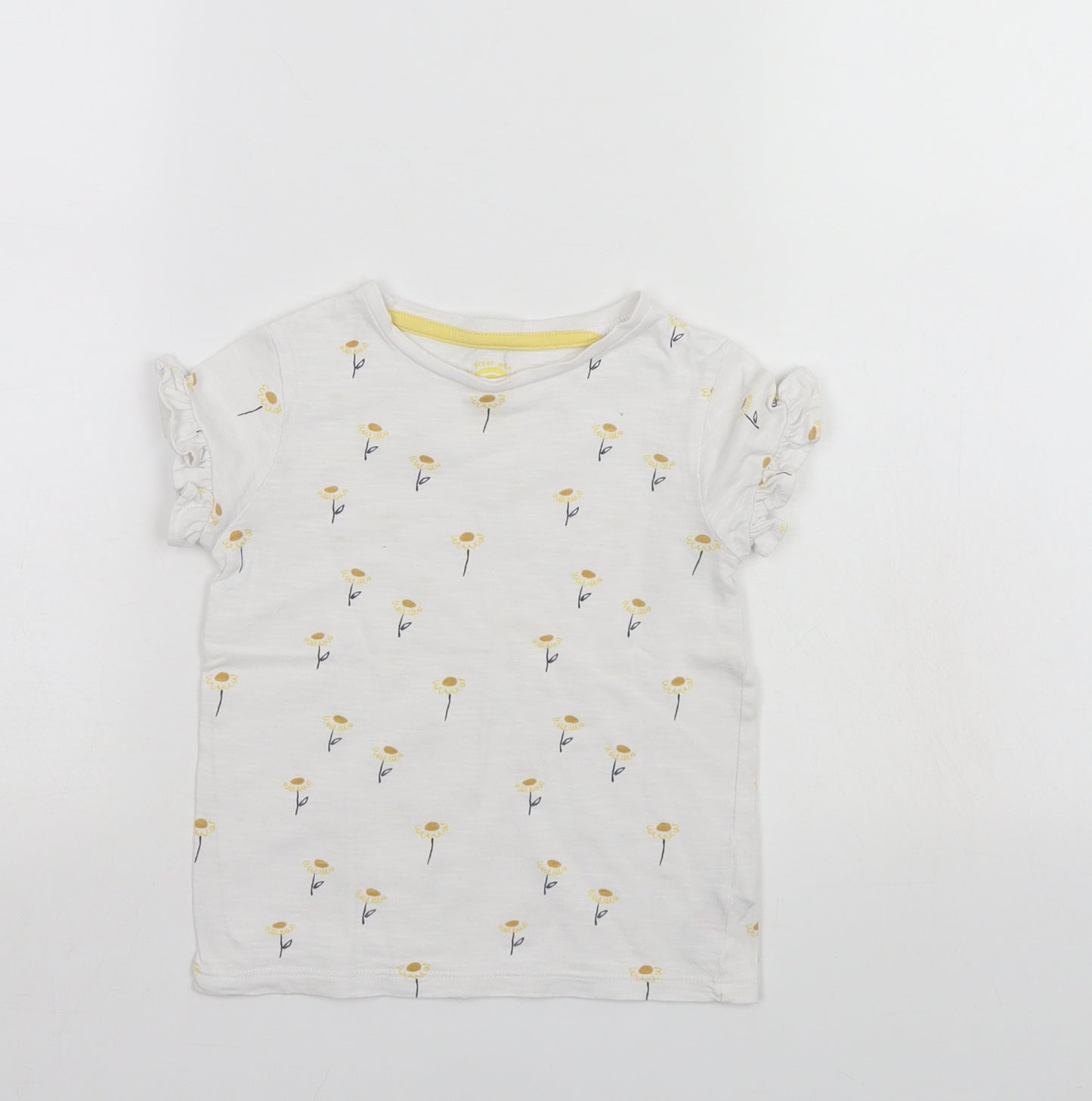 F&F Girls White Floral  Basic T-Shirt Size 3-4 Years