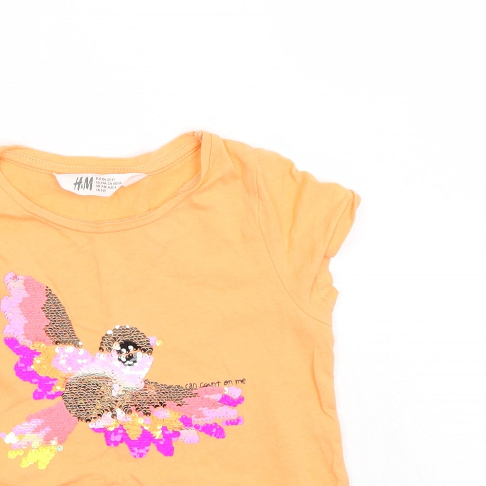 H&M Girls Orange   Basic T-Shirt Size 4-5 Years