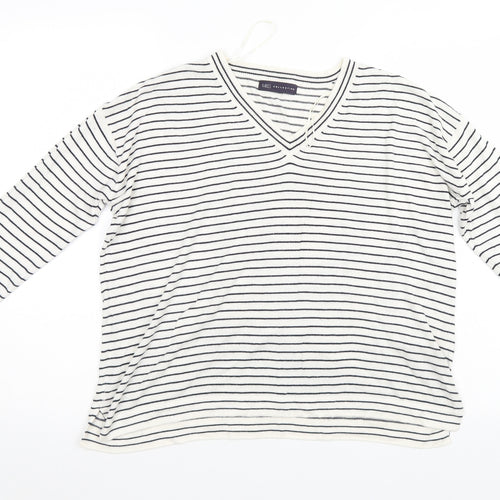 M&S Womens White Striped  Pullover Jumper Size M