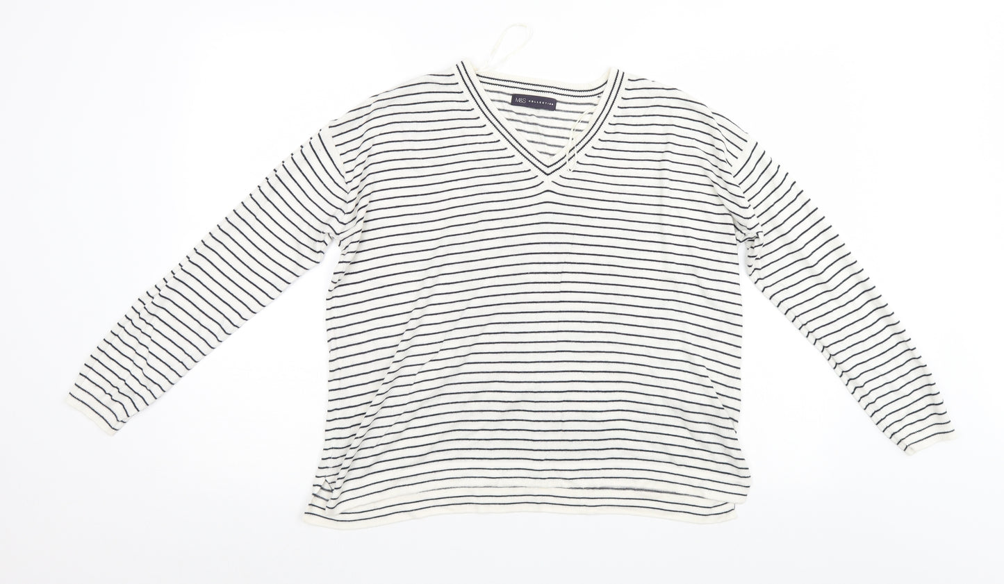 M&S Womens White Striped  Pullover Jumper Size M