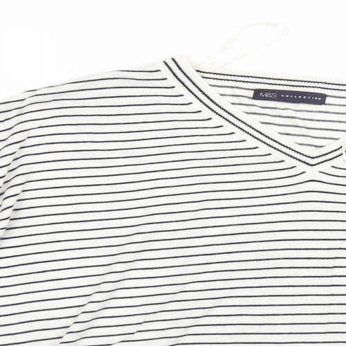 M&S Womens White Striped  Pullover Jumper Size M