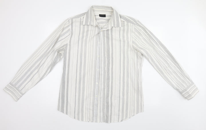 Burton Mens White Striped Button-Up Size L