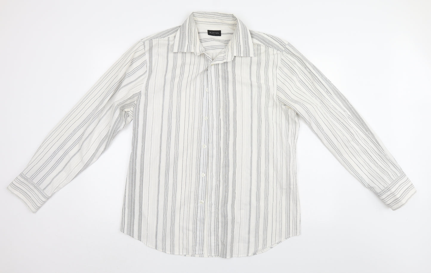 Burton Mens White Striped   Button-Up Size L