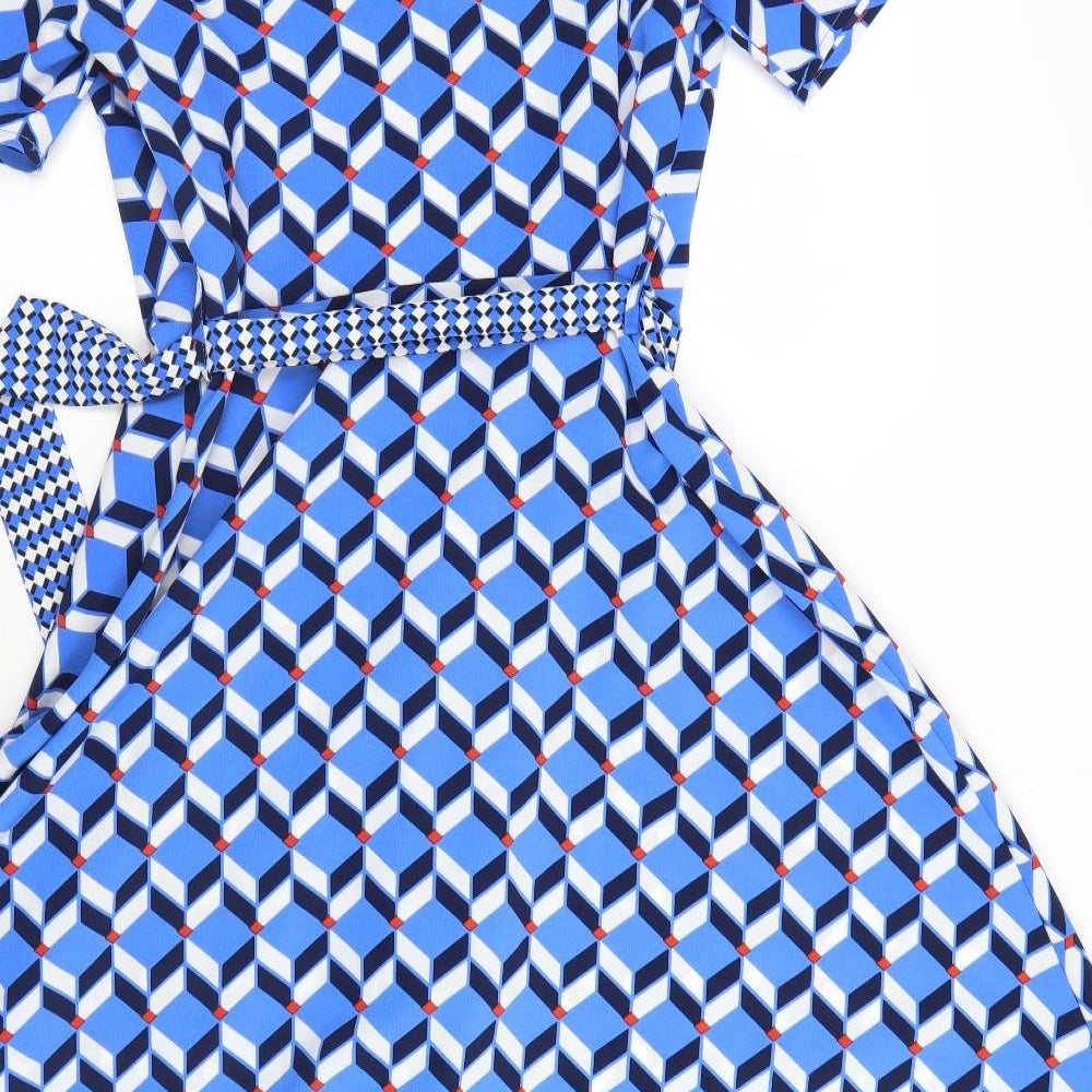 Dorothy Perkins Womens Blue Geometric  A-Line  Size 12