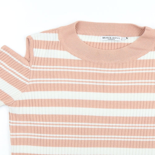 Brave Soul Womens Pink Striped  Pullover Jumper Size 14