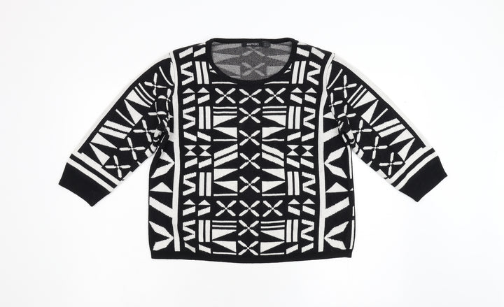 ESMARA Womens Black Geometric Knit Pullover Jumper Size 14