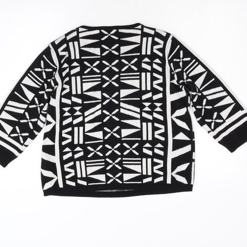 ESMARA Womens Black Geometric Knit Pullover Jumper Size 14
