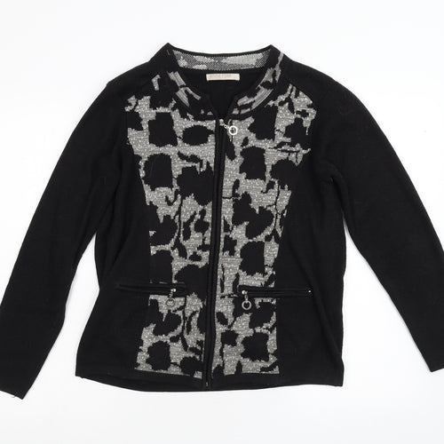 Anna Rose Womens Black Geometric Knit Cardigan Jumper Size S