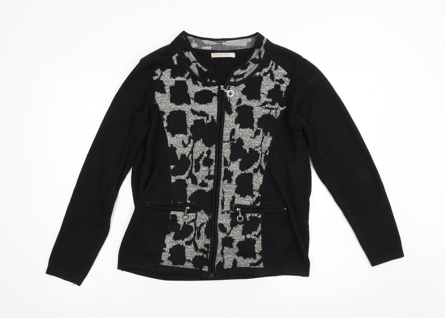 Anna Rose Womens Black Geometric Knit Cardigan Jumper Size S