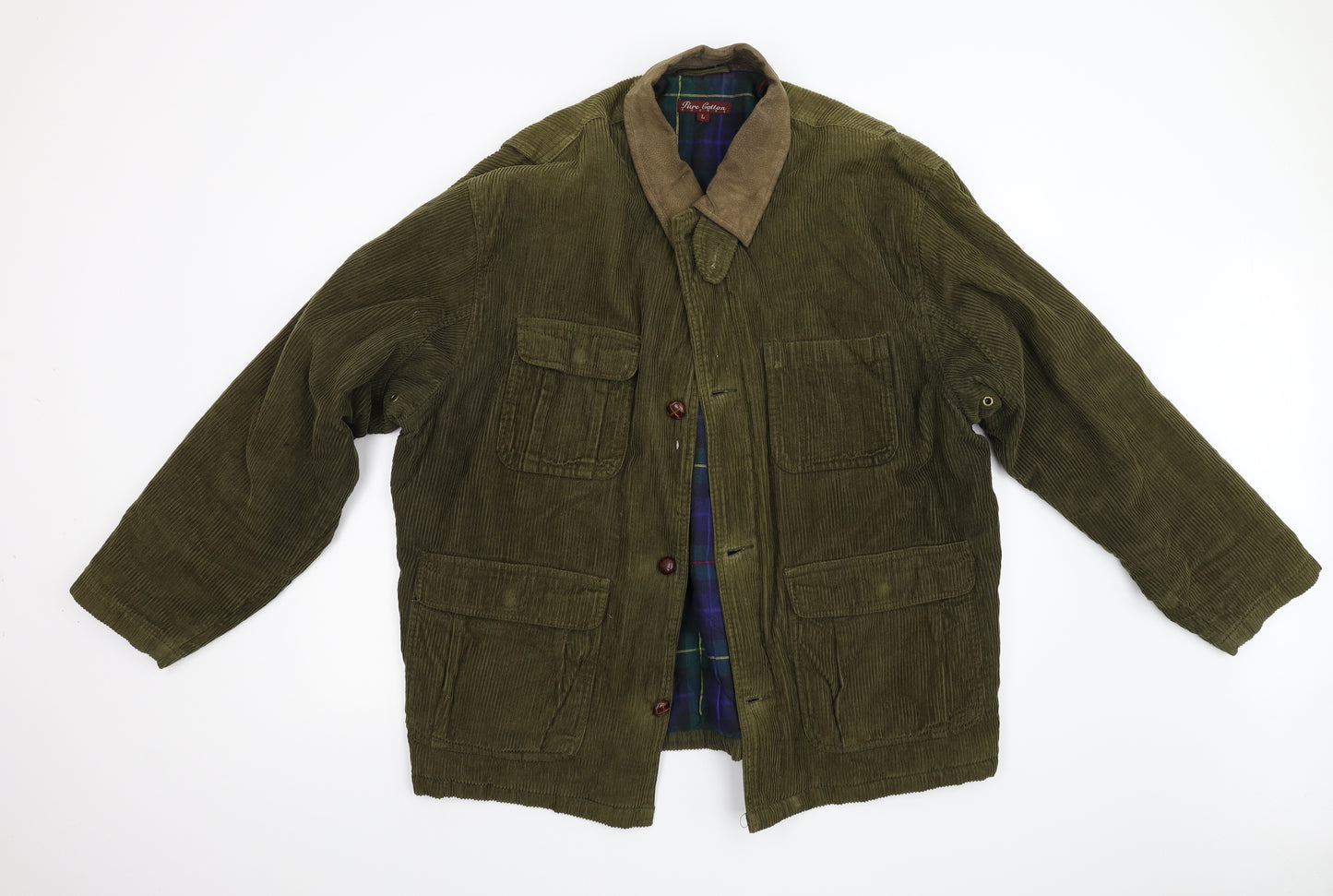 George Mens Green  Corduroy Overcoat Coat Size L