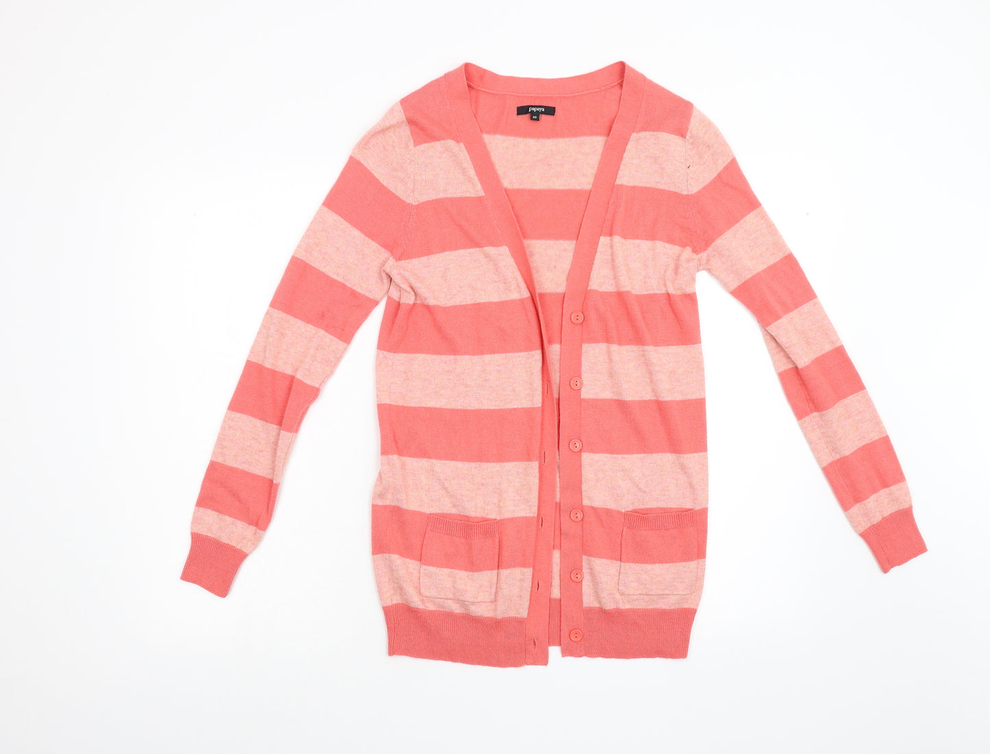 Papaya Womens Orange Striped Knit Cardigan Jumper Size 10