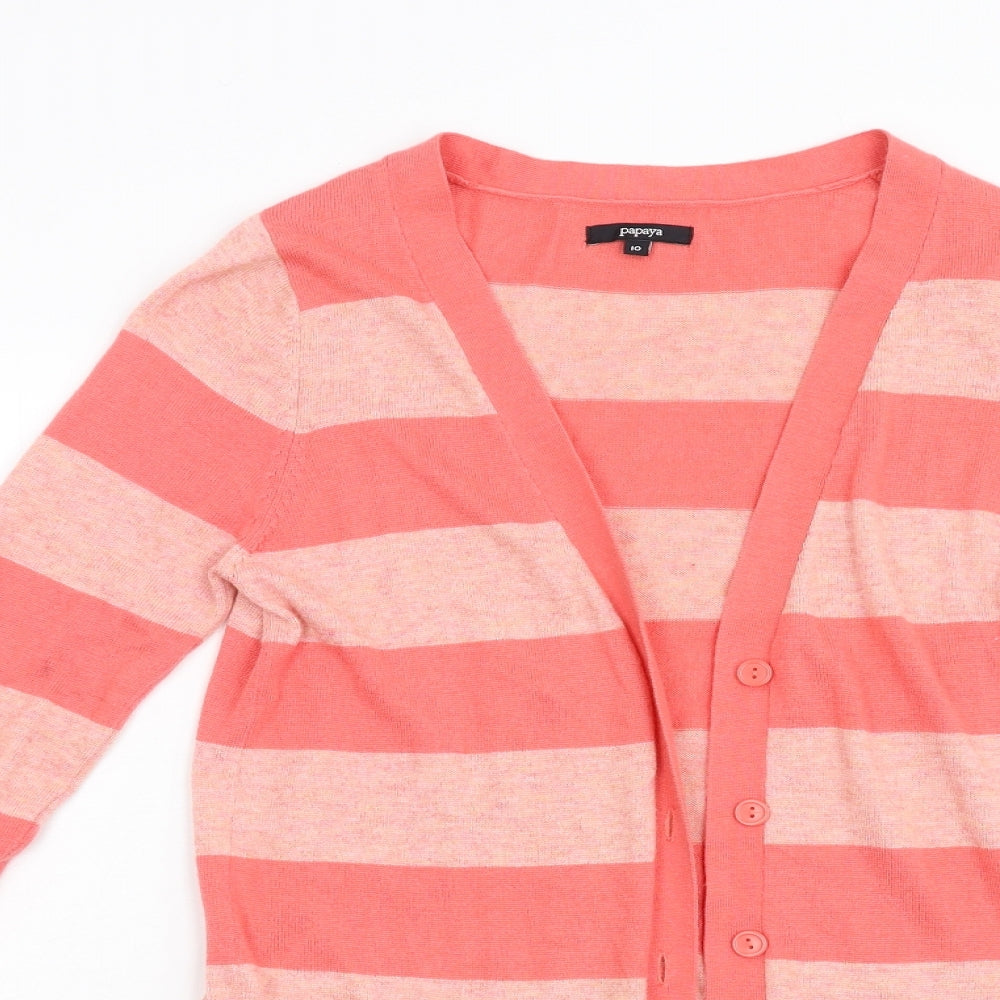 Papaya Womens Orange Striped Knit Cardigan Jumper Size 10