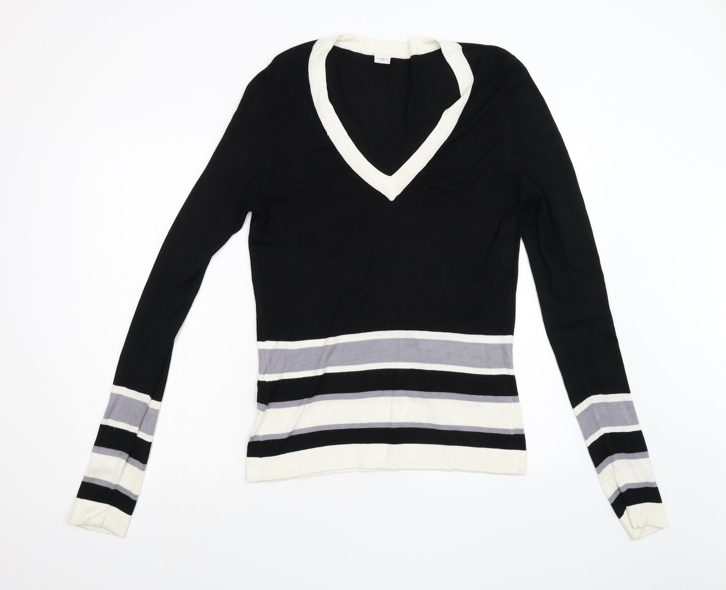 New Look Womens Black Striped Knit Pullover Jumper Size 12
