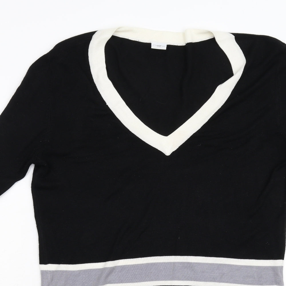 New Look Womens Black Striped Knit Pullover Jumper Size 12