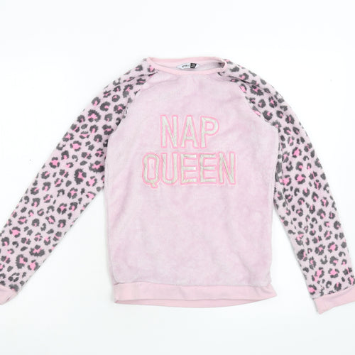 Pep & Co Girls Pink Animal Print Fleece Top Pyjama Top Size 10-11 Years