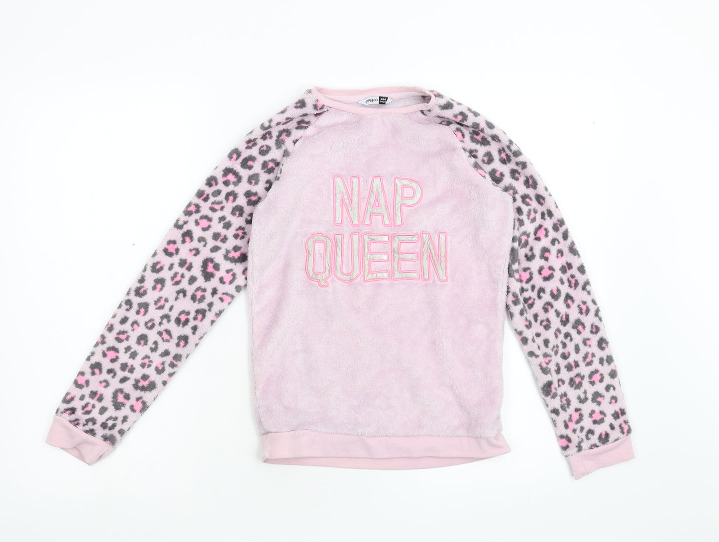 Pep & Co Girls Pink Animal Print Fleece Top Pyjama Top Size 10-11 Years