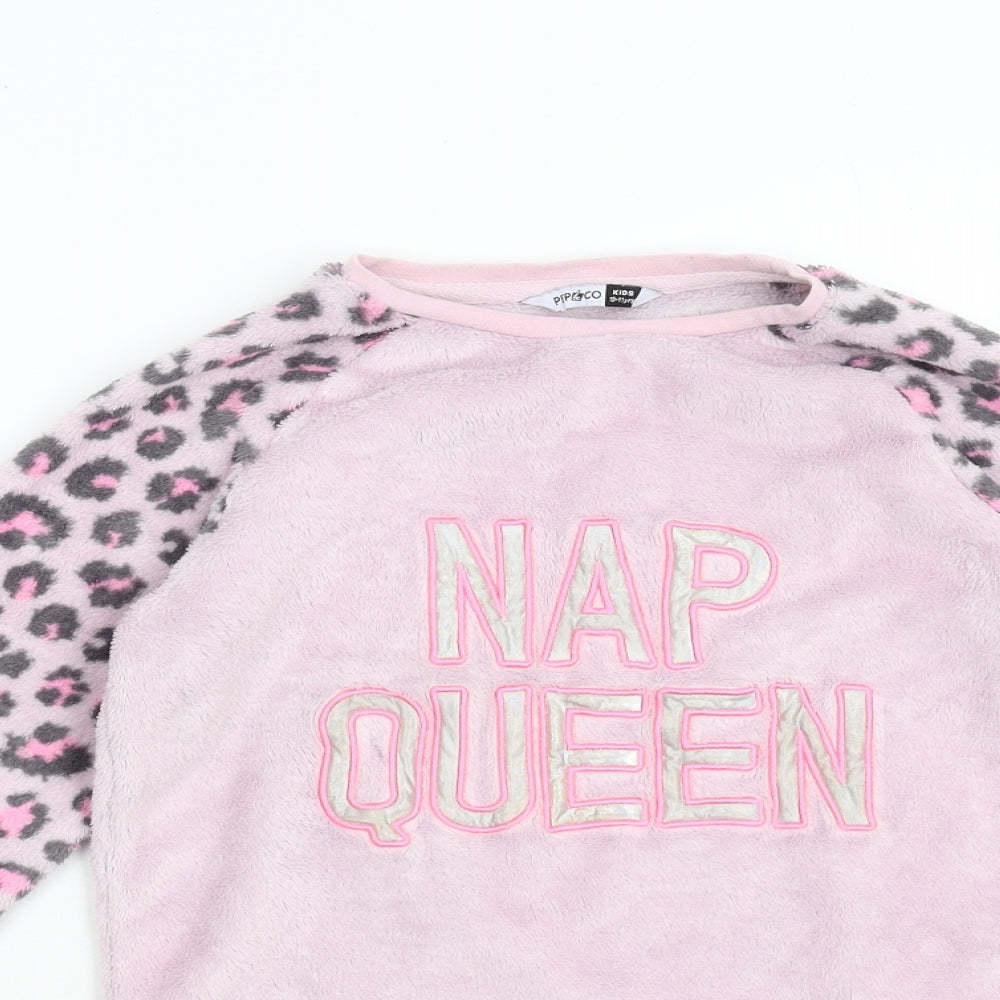 Pep & Co Girls Pink Animal Print Fleece Top Pyjama Top Size 10-11 Years