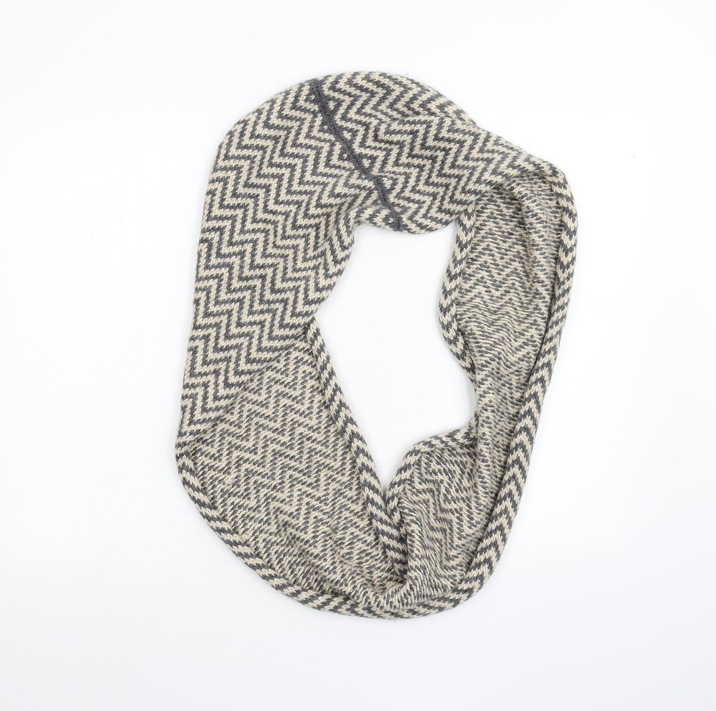 Preworn Unisex Grey Striped Knit  Scarf