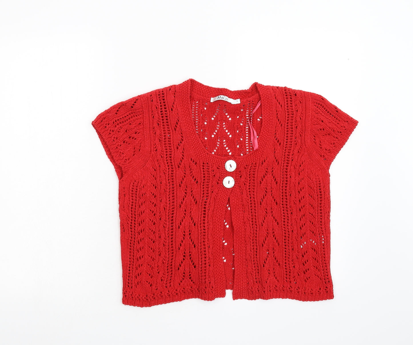 M&Co Womens Red  Knit Cardigan Jumper Size L