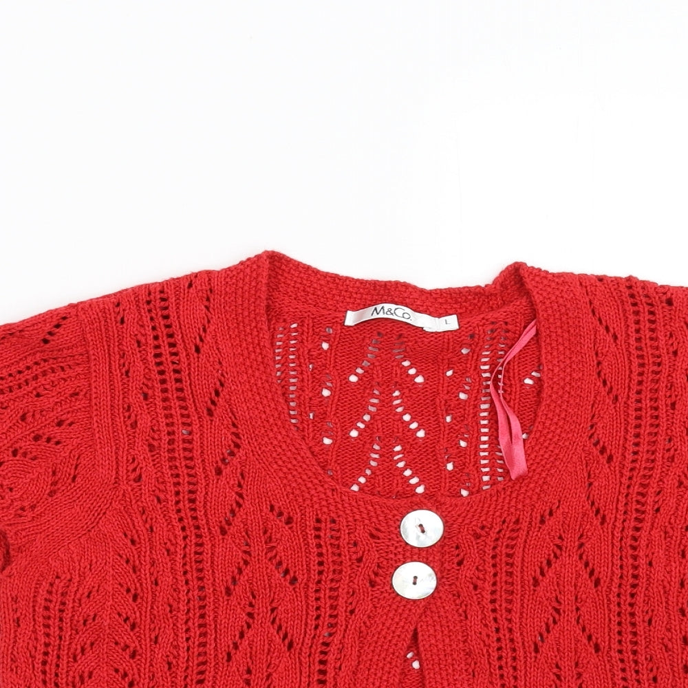 M&Co Womens Red  Knit Cardigan Jumper Size L