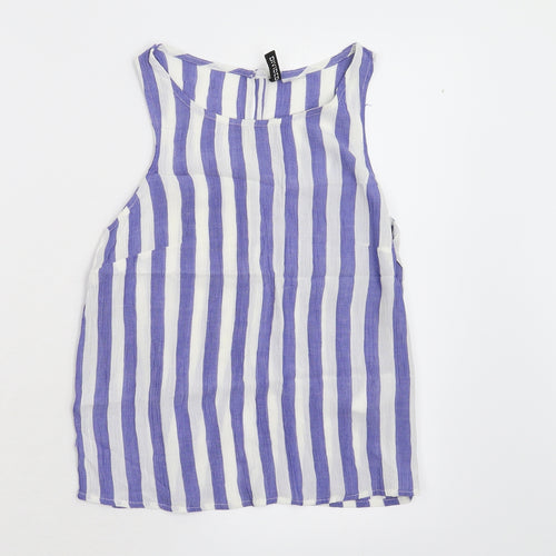 Divided Womens Blue Striped  Basic Tank Size 4