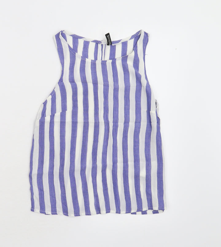 Divided Womens Blue Striped  Basic Tank Size 4