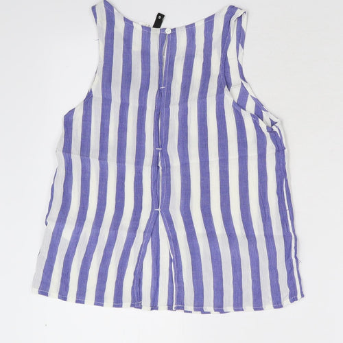 Divided Womens Blue Striped  Basic Tank Size 4