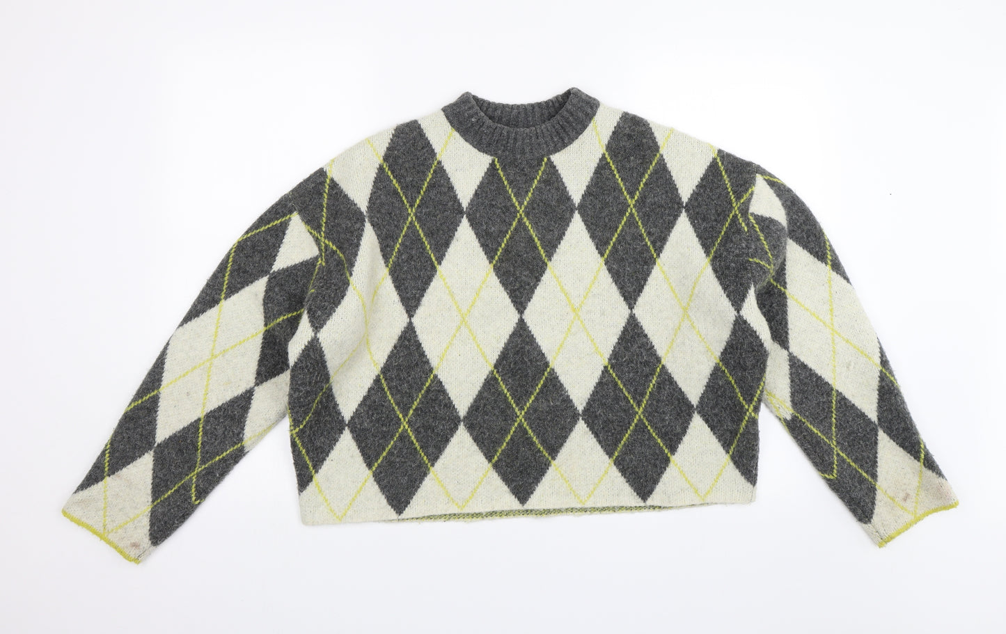 H&M Womens Grey Argyle/Diamond  Pullover Jumper Size S
