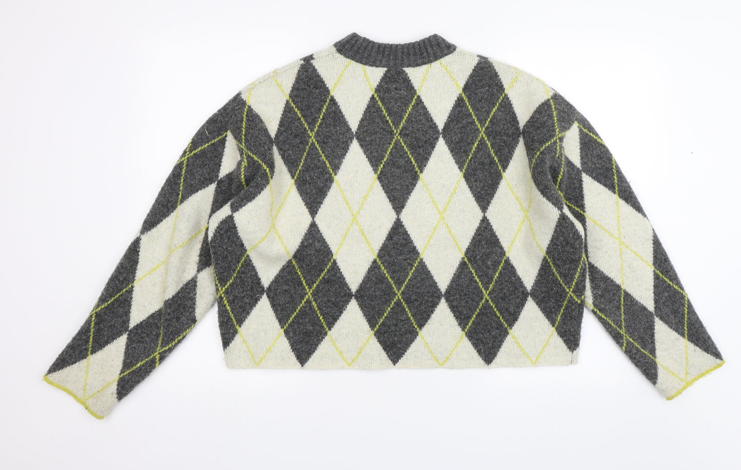 H&M Womens Grey Argyle/Diamond  Pullover Jumper Size S