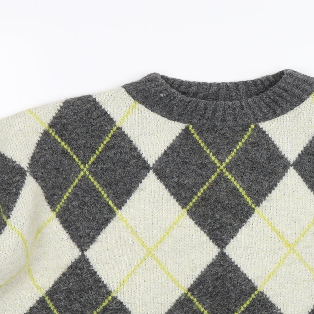 H&M Womens Grey Argyle/Diamond  Pullover Jumper Size S